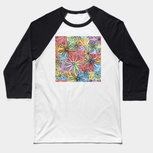 Patchwork Flowers and Stripes Pattern Baseball T-Shirt